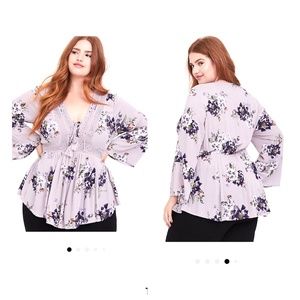 New 0X Torrid Lilac Purple Gauze Babydoll Boho Top